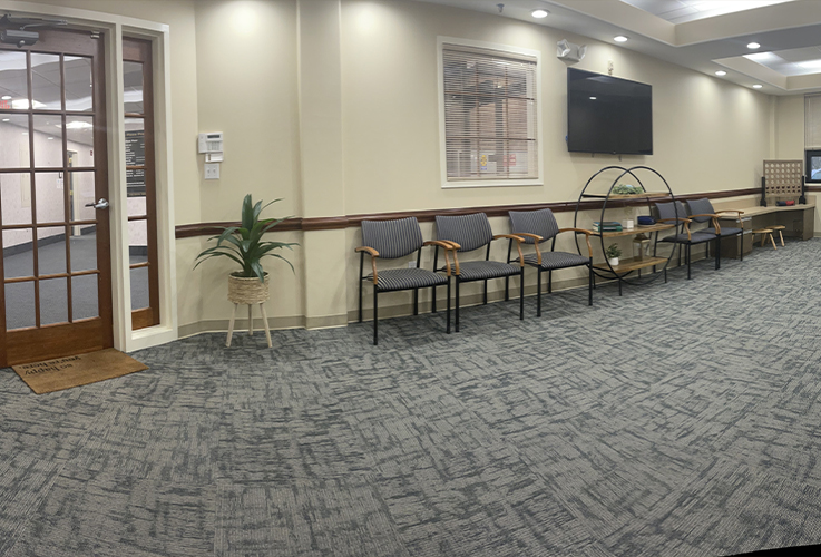 Carpeted reception area in Enfield Connecticut orthodontic office