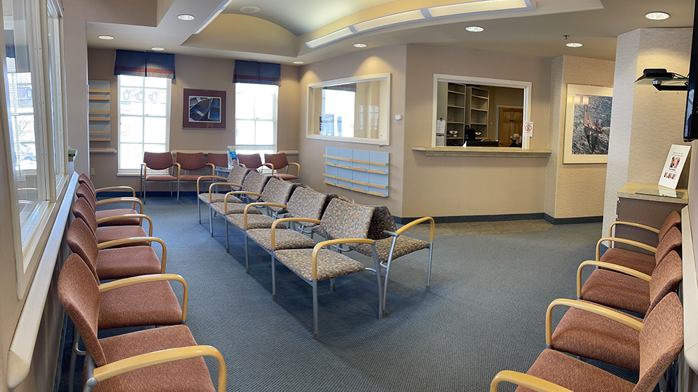 Carpeted waiting room in South Hadley orthodontic office